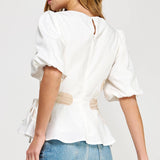 Hello Flower Color-Block Poplin Top