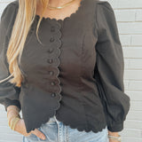 Hemline Square Neck Scalloped Blouse