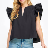 Tailor Ruffle Sleeve Poplin Top