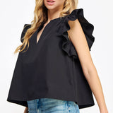 Tailor Ruffle Sleeve Poplin Top