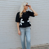 Hello Flower Color-Block Poplin Top