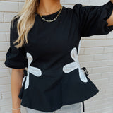 Hello Flower Color-Block Poplin Top