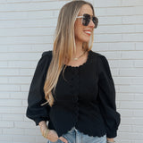 Hemline Square Neck Scalloped Blouse