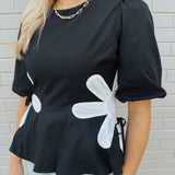 Hello Flower Color-Block Poplin Top