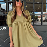 Olive You Green V-Neck Dress