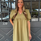 Olive You Green V-Neck Dress