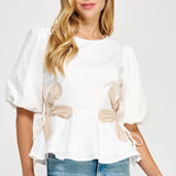 Hello Flower Color-Block Poplin Top